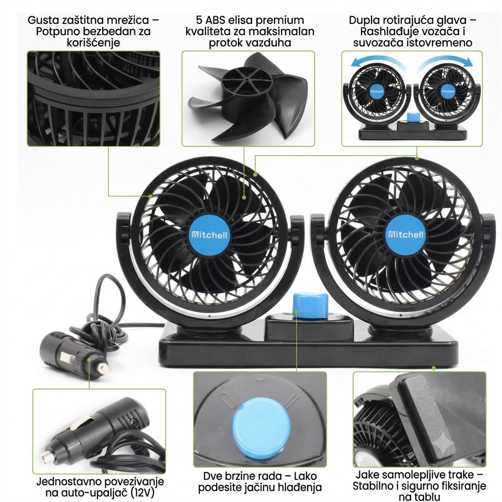 Univerzalni Dupli Ventilator Za Sva Vozila 12V